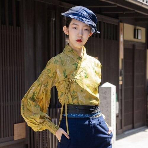 Women Chinese Style Retro Blouse Elegant Oriental Clothing Casual Print Vintage Lady Shirts Fashion Long Sleeve Kimono Tee Tops
