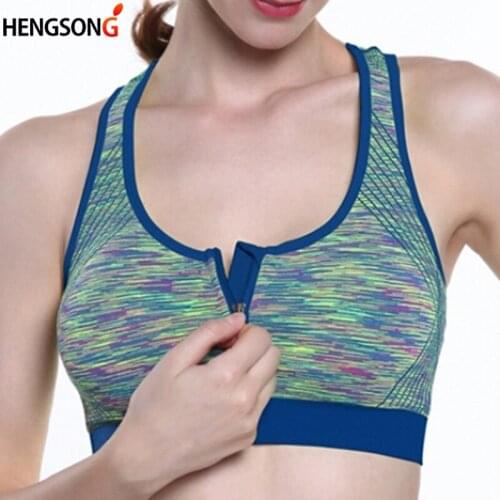 HEGNSONG Women Zipper Push Up Bras Padded Wirefree Shockproof Fitness Vest Underwear Female Fitness Bra 712562