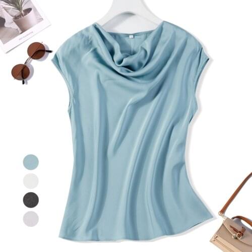 Womens 93% Mulberry Silk 7% Spandex Drape Neck Black Sleeveless Vest T-Shirts top JN632