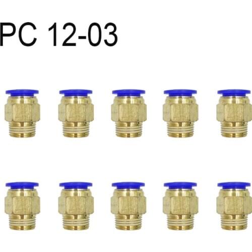 10PCS PC 12-03 Air Pneumatic 12mm Hose Tube 16.5mm Air Pipe Connector Quick Coupling Brass Fitting Male Thread wholesale