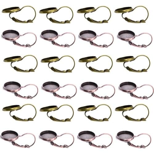 24x 12mm Cameo Glass Lever Bezel Blank Earrings Backs Base for DIY Earrings