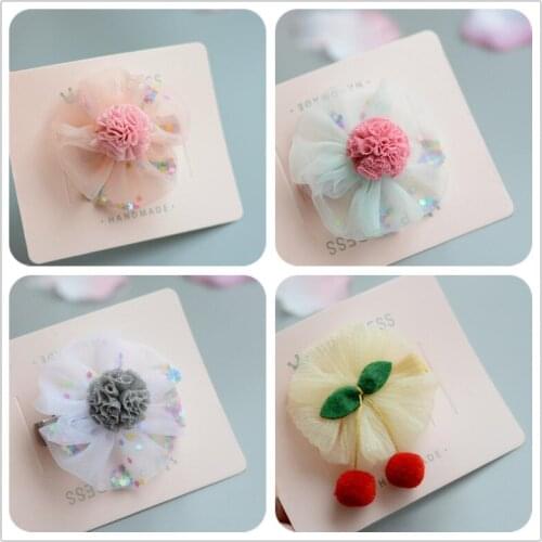 4PCS/lot 6cm chiffon Flower ball Hair clips for toddlers child seqin Barrette chic fresh cherry kids girls hair accessories