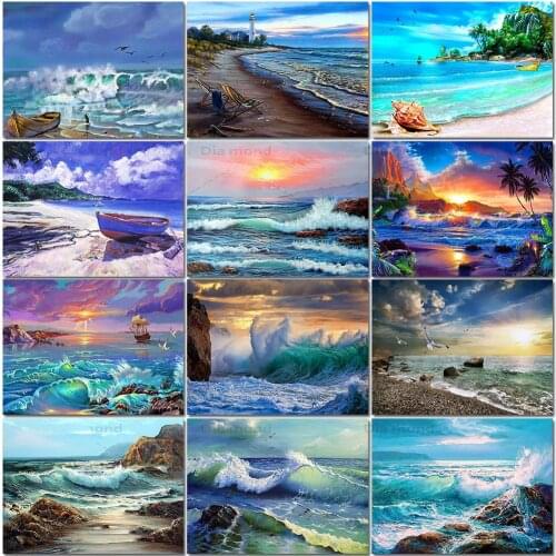 5D DIY Diamond Painting Landscape Seaside Diamond Embroidery Seaside Scenery Cross Stitch Mosaic Handmade Gift Home Decoration