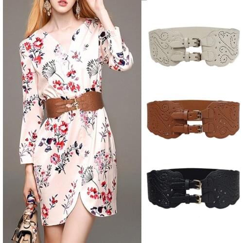 Fashion Retro Belts For Women Elastic Wide Ladies Corset Belts For Dresses Coat Pu Leather Female Girl Waist Belt