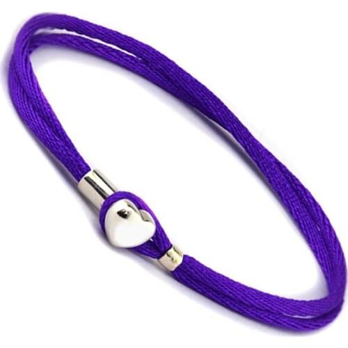 Purple Fabric Cord Bracelets 100% 925 Sterling Silver Jewelry Free Shipping