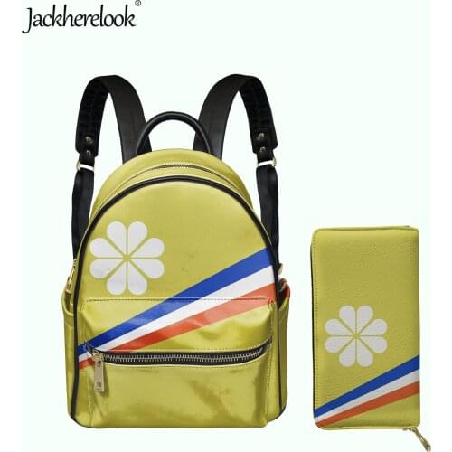Jackherelook Fashion Island Kwajalein Flag Design Womens Luxury PU Mini Backpack Wallet 2pcs/Set Girls Small Campus Schoolbag