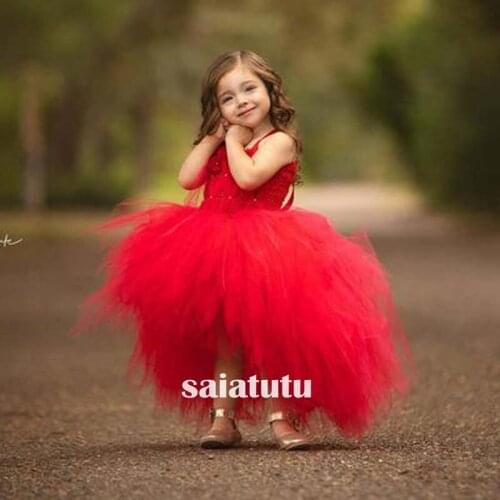 Red dancing T-show flower girl wedding dresses children party princess kids birthday gift piano christmas tutu dress Vestido