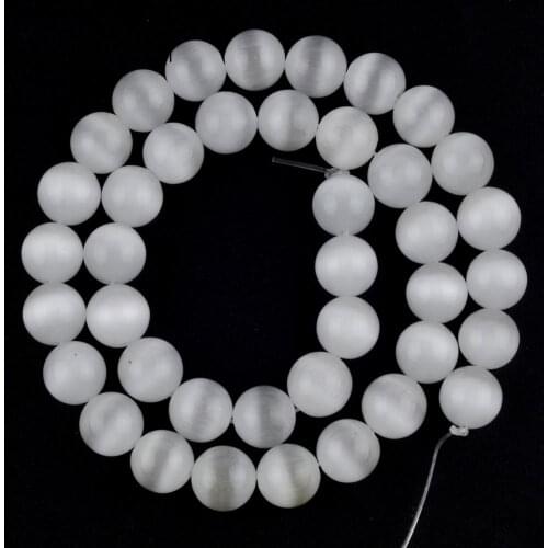 Natural Stone White Cat Eye Round Loose Beads For Jewelry Making 4 6 8 10 12mm Spacer Beads Diy Bracelet Necklace 15'' Wholesale