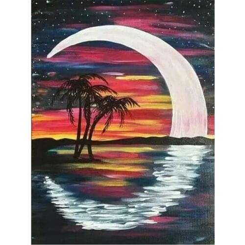 Round Full Drill Diamond Painting Kit Moon Tree Scenery DIY Needlework Mosaic Embroidery 5D Cross Stitch Night Sea Landscape