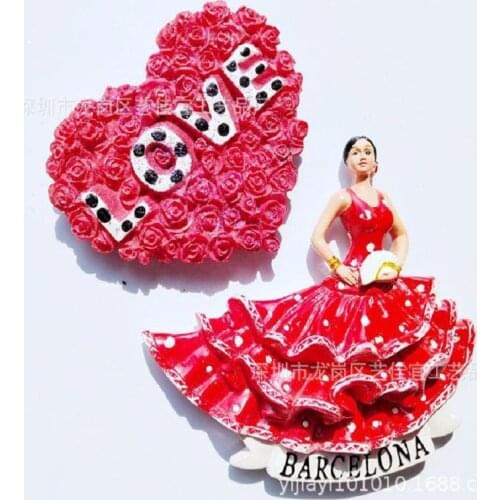 3D Resin Magnetic Stickers Barcelona Flamenco Girl Tourist Souvenirs Refrigerator Spain Magnets Magnetic Home Decor Gift Ideas