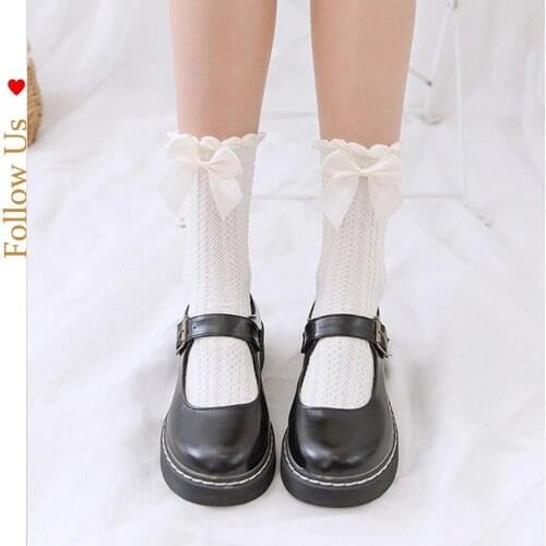 Cute socks summer bow female socks white lace lolita medium tube jk uniform socks