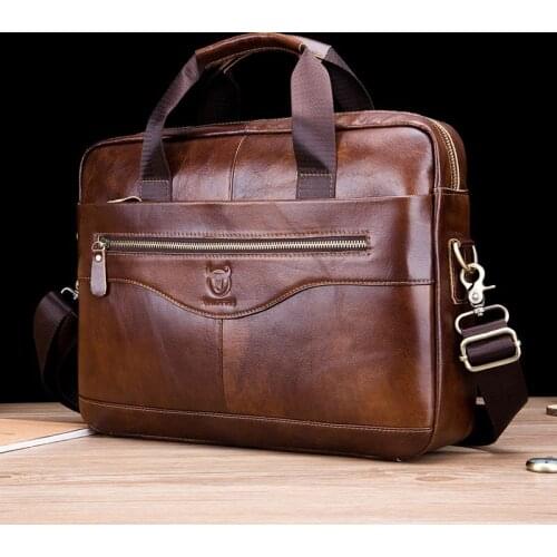 TopFight Mens Leather One-shoulder Messenger Top Layer Leather Multifunctional Briefcase Office Business Tote for Document