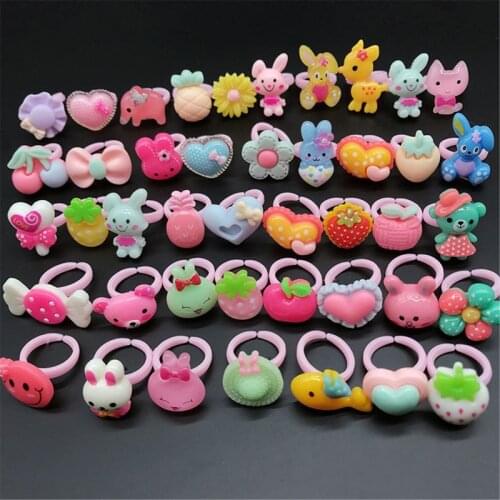 10pcs/lot Childrens Cartoon Rings Candy Flower Animal Bow Shape Ring Set Mix Finger Jewellery Rings Kid Girls Toys