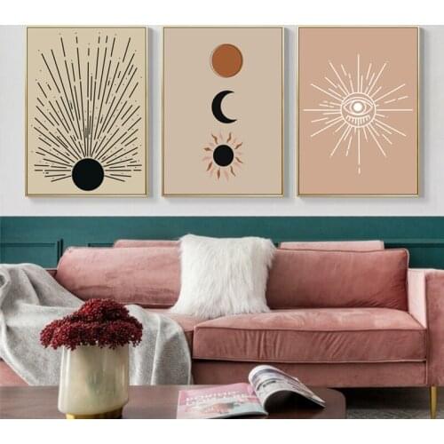 Nordic Sun Moon Wall Art Minimalist Beige Poster Canvas Painting Prints Pictures For Home Living Room Decor