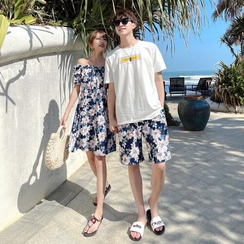 2110#Real shoot + video new beach holiday style lovers dress female couples clothes couples clothing