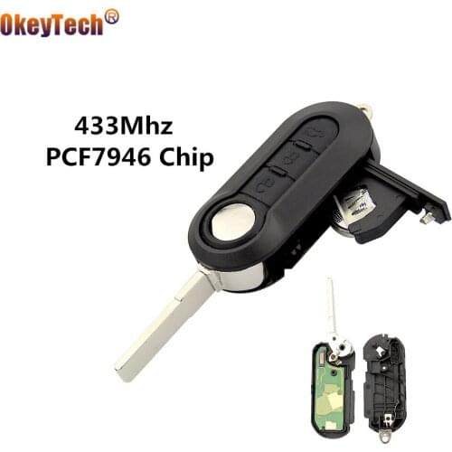 OkeyTech 3 Button Flip Folding Remote Control Auto Car Key Uncut Blade 433Mhz PCF7946 Chip for Fiat 500 Panda Punto Bravo Grande