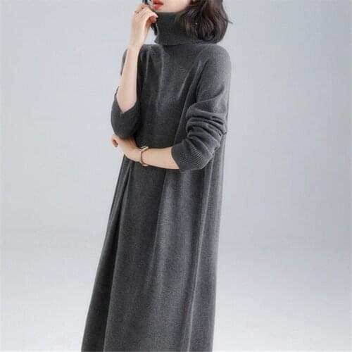 2021 Autumn Winter Thick Maxi Sweaters Pullovers Dress Women Basic Loose Sweater Female Turtleneck Long Dresses for Woman Black