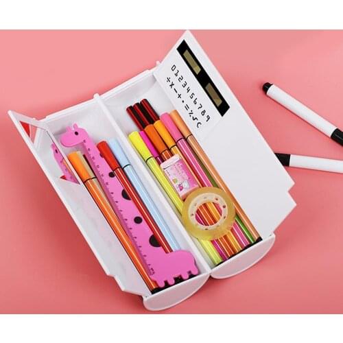 Large Capacity Pencil Box Case Pen Box Stationery with Mirror Solar Calculator Whiteboard for Boy Girls Students Kids Stationery