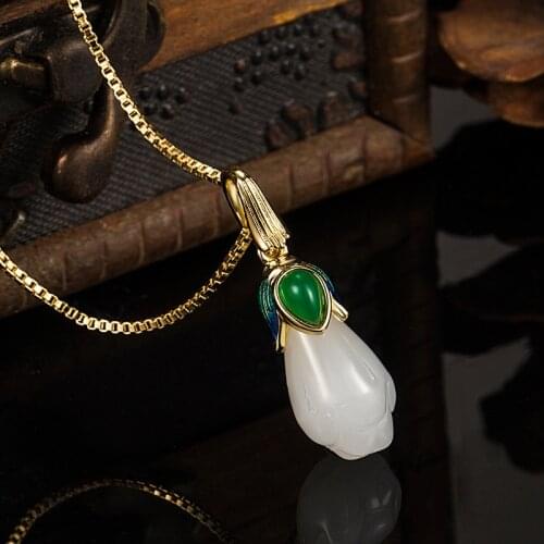18k Gold Pierscionki Pendant Bizuteria Gemstone Real Natural jade Treasure Pendant Necklace Jewelry Pendant Females gifts