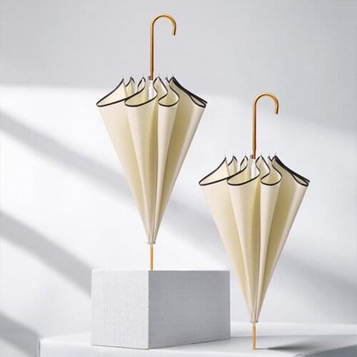 Simple Literature Art Umbrella Rain Women Elegant Retro Curved Handle Long Umbrella UV Protection Golf Sun Umbrellas Parasol