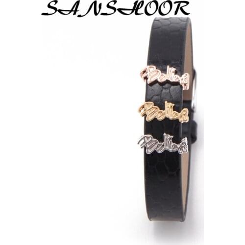 SANSHOOR Simple Believe Letters Keeper Slide Charms Fit Diy Pu Leather Keeper Bracelets Pendant Necklace As Women Gifts 6Pcs