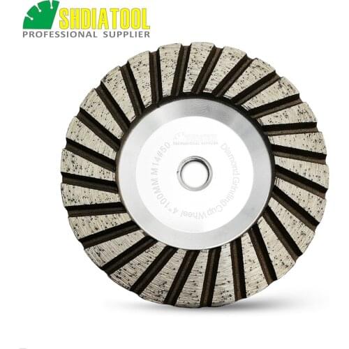 SHDIATOOL 1pc Dia 100mm Aluminum Based Grinding Cup Wheel M14 or 5/8-11 Thread 4inch Diamond Grinding Disc Lower Noise