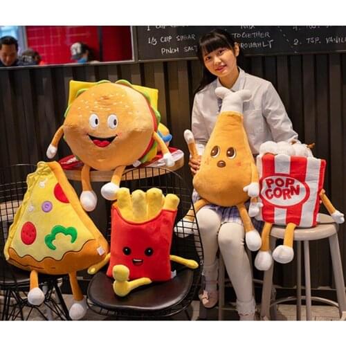 Cute Cartoon Plush Hamburger French Fries Toy Stuffed Food Popcorn Hot Dog Toast Chicken Legs Pizza Pillow Kids Toys Kawaii Gift
