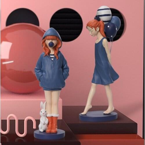 Girl Figurines Home Decor Resin Statue Modern Blue Decoration for Home Kids Girlfriend Gift Home Desk Decoration Craft