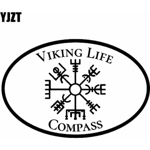 YJZT 15CM*10CM Oval Viking Life Compass Vinyl Decal Car Sticker Black Silver C10-01168