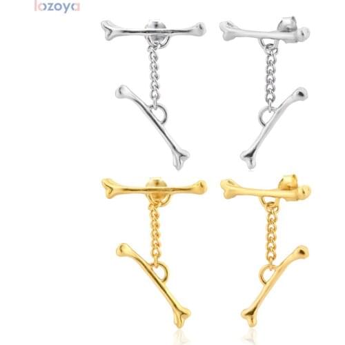 Lozoya 925 Sterling Silver Gold Geometric Irregular Stud Earring Sticker Chain 2021 Women Fine Jewelry Rock Punk Clips Gift