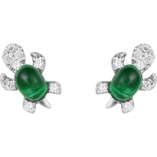 SLJELY 925 Sterling Silver Green Sea Turtle Stud Earrings Cubic Zircon CZ Tortoise Earrings for Women Jewelry Accessories Gift