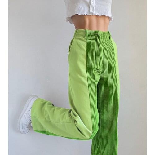 Patchwork High Waist Corduroy Y2K Baggy Wide Leg Pants Women Vintage 90S Trousers 2021 Streetwear Casual Brown green brown