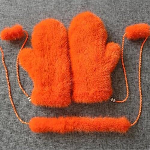 High Quality Fur Gloves Winter Women Import Natural Mink Fur Kintted Lanyard Mittens 11 Colors