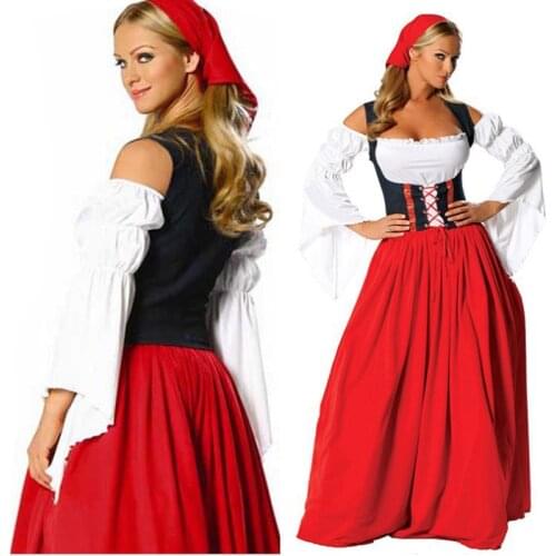 Lady The Munich Oktoberfest Pirate Style Costume Traditional Germany Bavarian Cosplay Carnival Halloween Fancy Party Dress