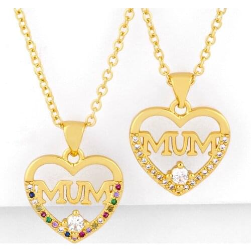 Gold Filled Letter Mom Pendant Necklaces For Women Love Heart Necklaces CZ Rainbow Zircon Gifts For Mama Jewelry nkeq47