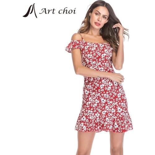 Women Chiffon halter Ruffle Mini Slip Floral Dress Summer Beach Shirt Short Sleeve Lady Korean Style Boho Party Vestido Partysu