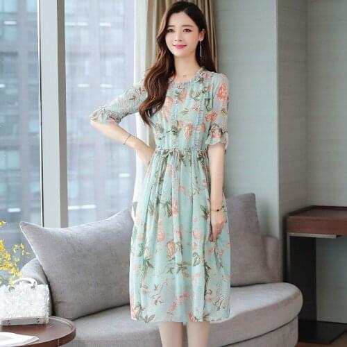New Fashion Floral Print Chiffon Long Women Dress Summer Boho Plus Siize 3xl Dress Female Elegant Korean Casual Vacation Dresses