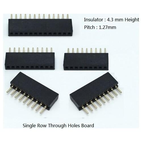 1000 pcs 0.050" 1.27 mm Receptacle Socket Female PCB Header 2 3 4 5 6 7 8 10 12 15 20 40 50 Pin Through Holes Board Single Row