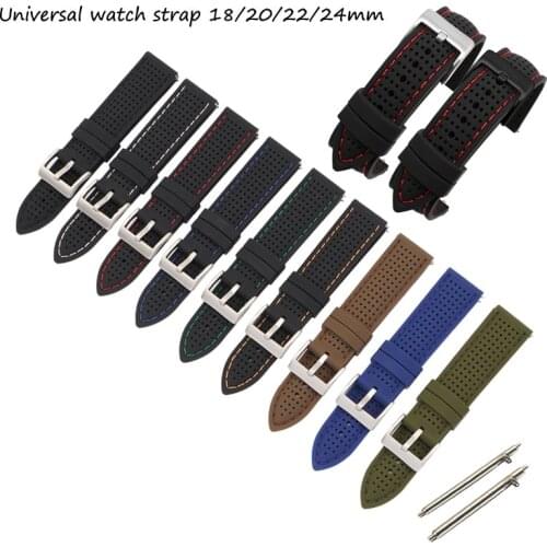 18mm 20mm 22mm 24mm Silicone Watch Band w Holes Breathable Rubber Replacement Watch Strap Quick Release Pins Wristband Bracelet