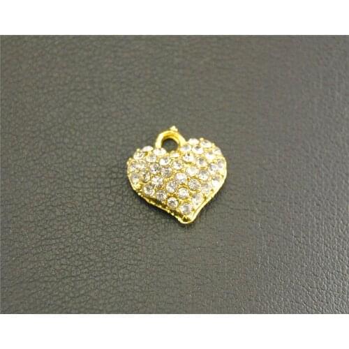 20pcs Gold tone Crystal Rhinestones Heart Charm Pendant DIY Metal Bracelet Necklace Jewelry Findings RS425