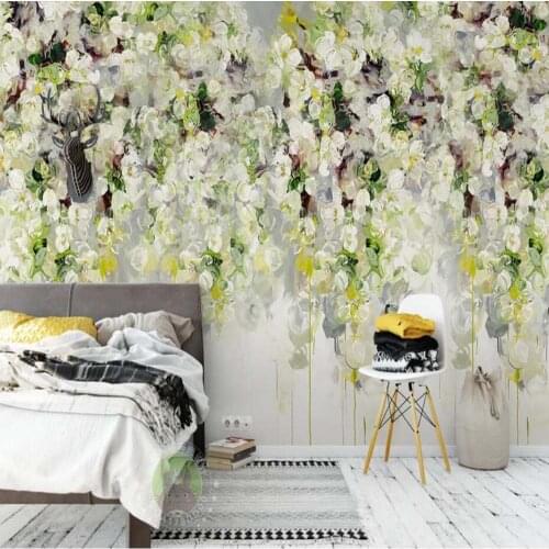 3D Nordic Modern Hand Painting Flower Wallpaper Mural Creative Art Wall Wallpaper Murals Bedroom HD Printed Floral Wall Paper