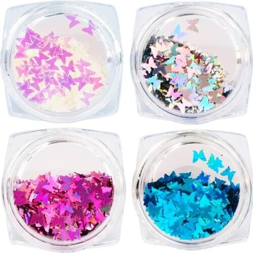 4box/set Holographic Butterfly Heart Nail Glitter Flakes DIY Round Nail Art Shiny Powder for UV Gel Polish Nail Art Decorations