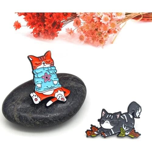 XEDZ Cute Cats Enamel Pin Sleeping Orange Cat Aimate Black Cat Metal Brooch Lapel Pin Animal Jewelry Gift For Kids