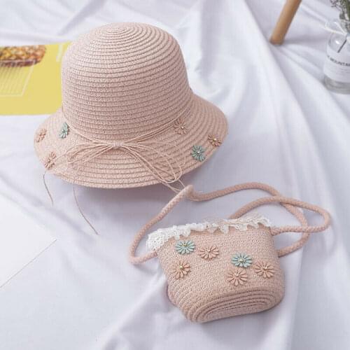 New Kids Girl Bag Fashion Handmade Straw Beach Bucket Lovely Messenger Shoulder Bag Flower Cute Princess Bag
