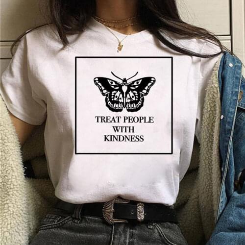 T-shirt Women Fashion Watercolor Butterfly Print Tshirt Womens Casual White Tops 90s Short Sleeve Girls Harajuku Shirt