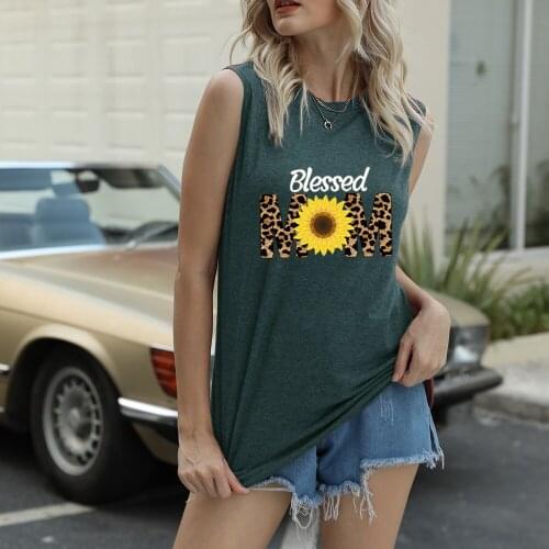 Summer T Shirt Women O Neck Sleeveless Sunflower Print T-shirts Female Casual Loose Tee Tops Fashion Tank Tops Plus XXXL