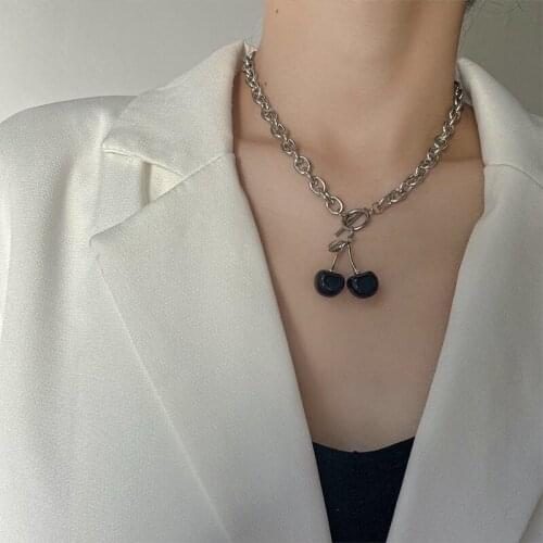 Gothic black cherry necklace Korea Ulzzang metal casual fashion Harajuku female hip-hop dark Vintage ins punk necklace