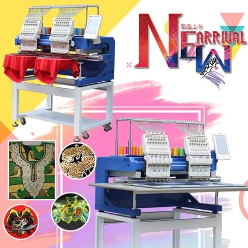 Holiauma 2 Heads Embroidery Machine15 Colors Cap T-Shirt and Flat Bed Embroidery Machine Made in China With Low Price
