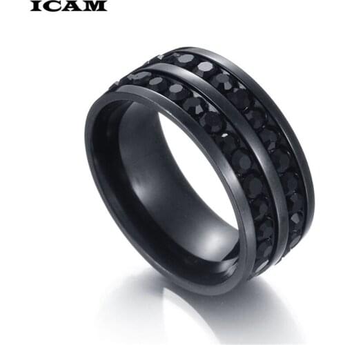ICAM Men Hiphop Ring 316L Stainless Steel Black Stone Ring Rock Fashion Male Jewelry
