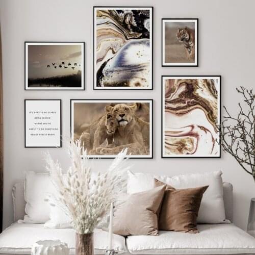 Lion Tiger Bird Abstract Fluid Art Quotes Wall Art Canvas Painting Nordic Posters And Prints Wall Pictures For Living Room Decor